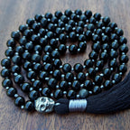 Sovereign Moon Mala with Black Obsidian and Silver Knots