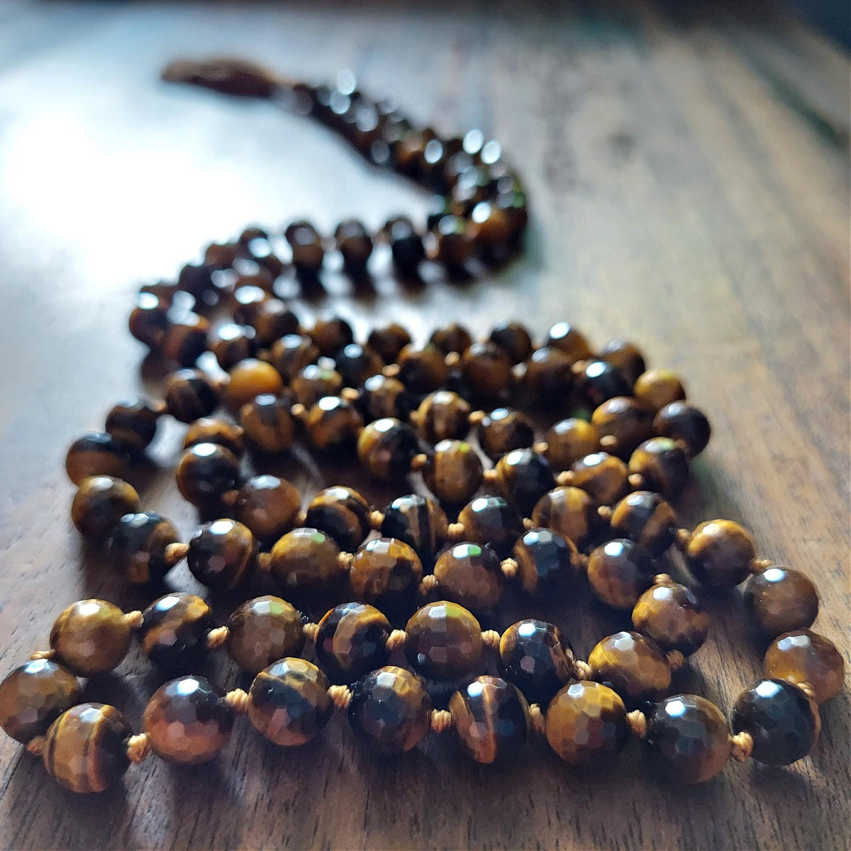 Solar Courage Mala with Faceted Tiger's Eye