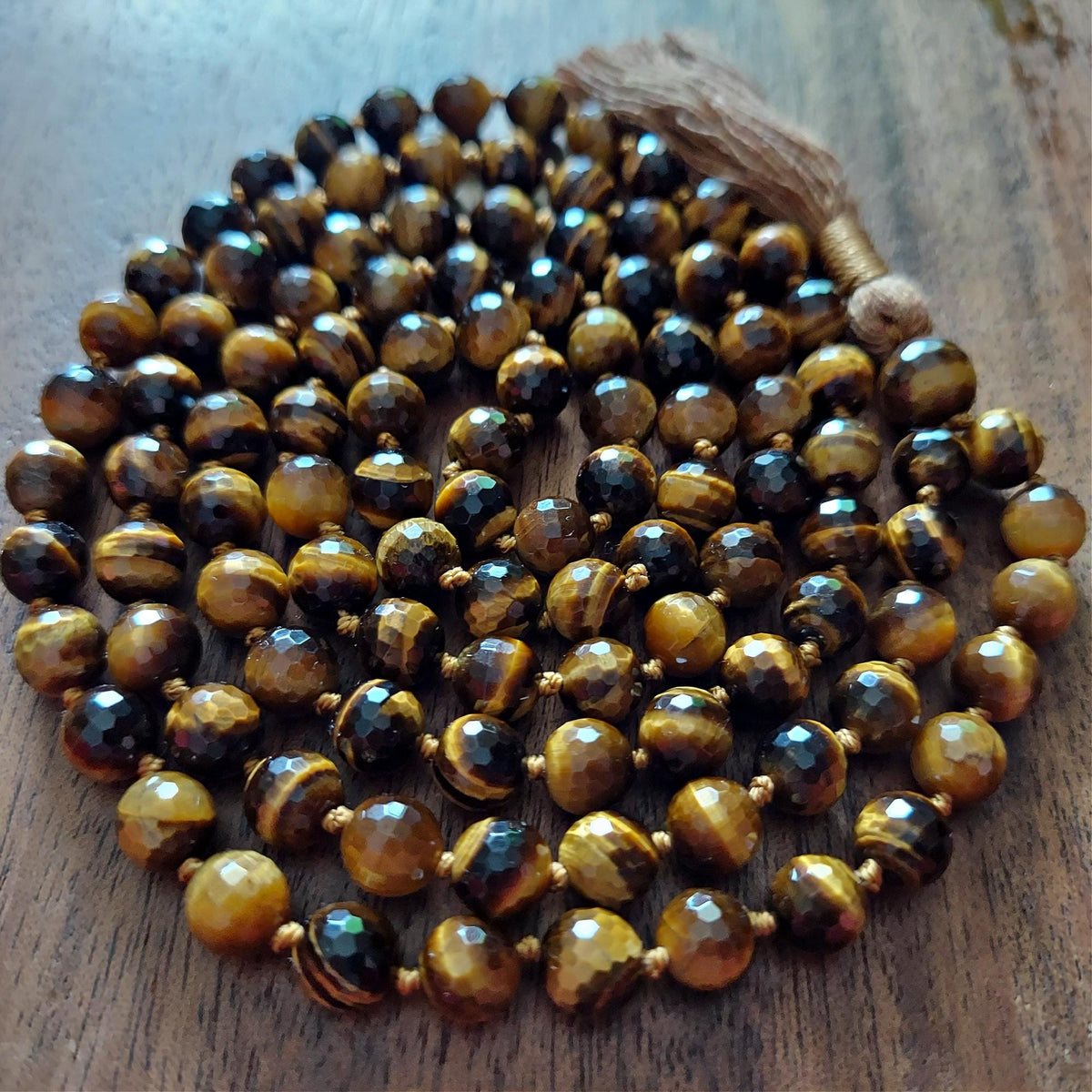 Solar Courage Mala with Faceted Tiger's Eye