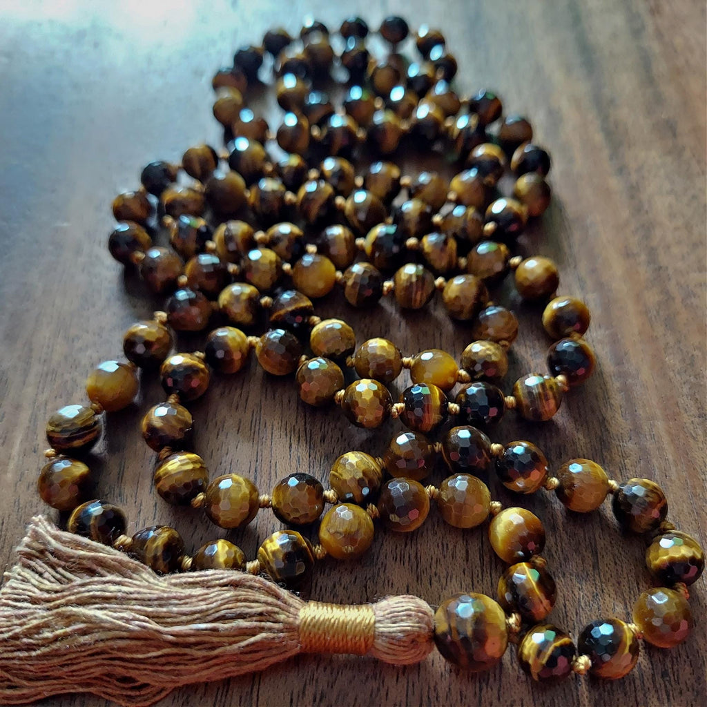 Solar Courage Mala with Faceted Tiger's Eye