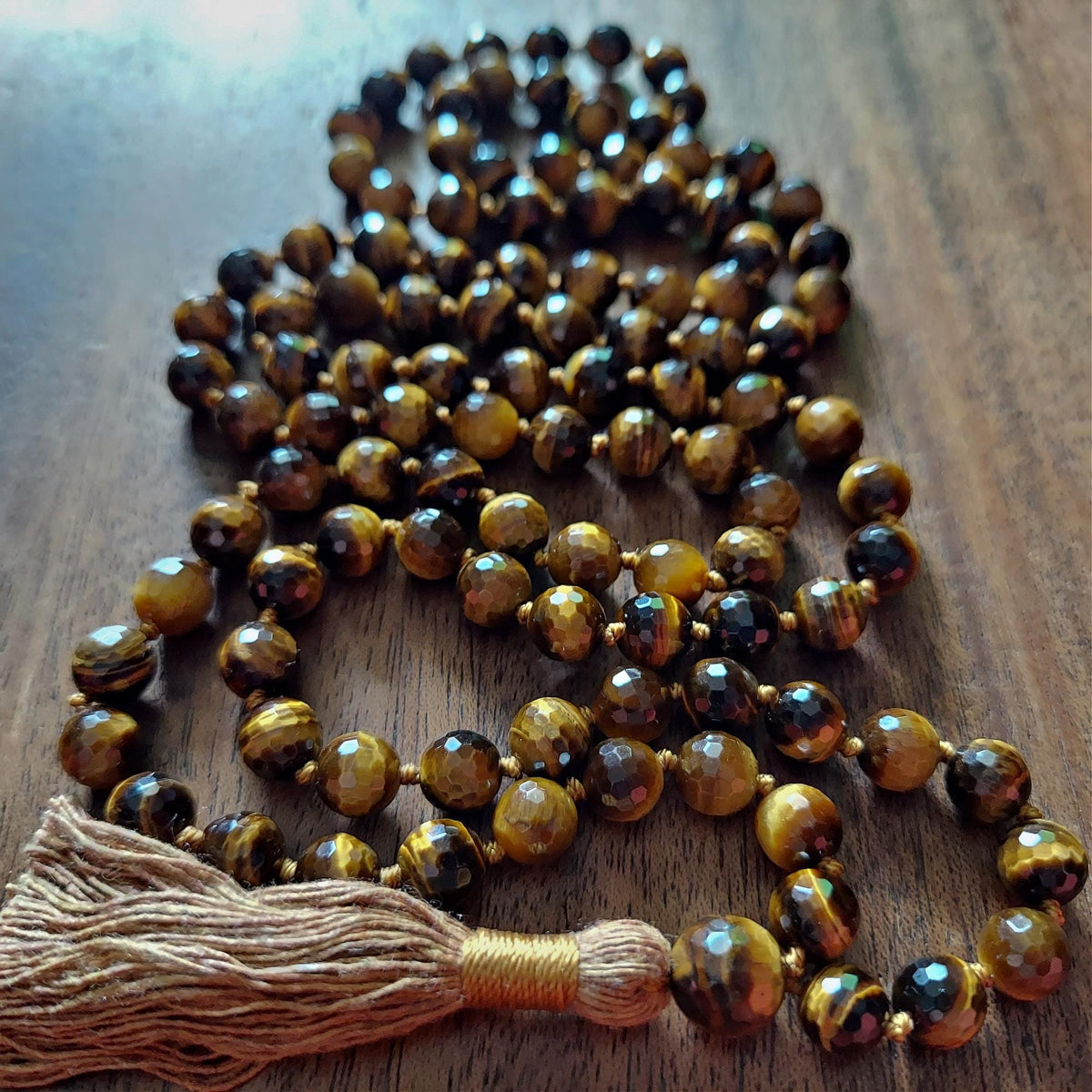 Solar Courage Mala with Faceted Tiger's Eye