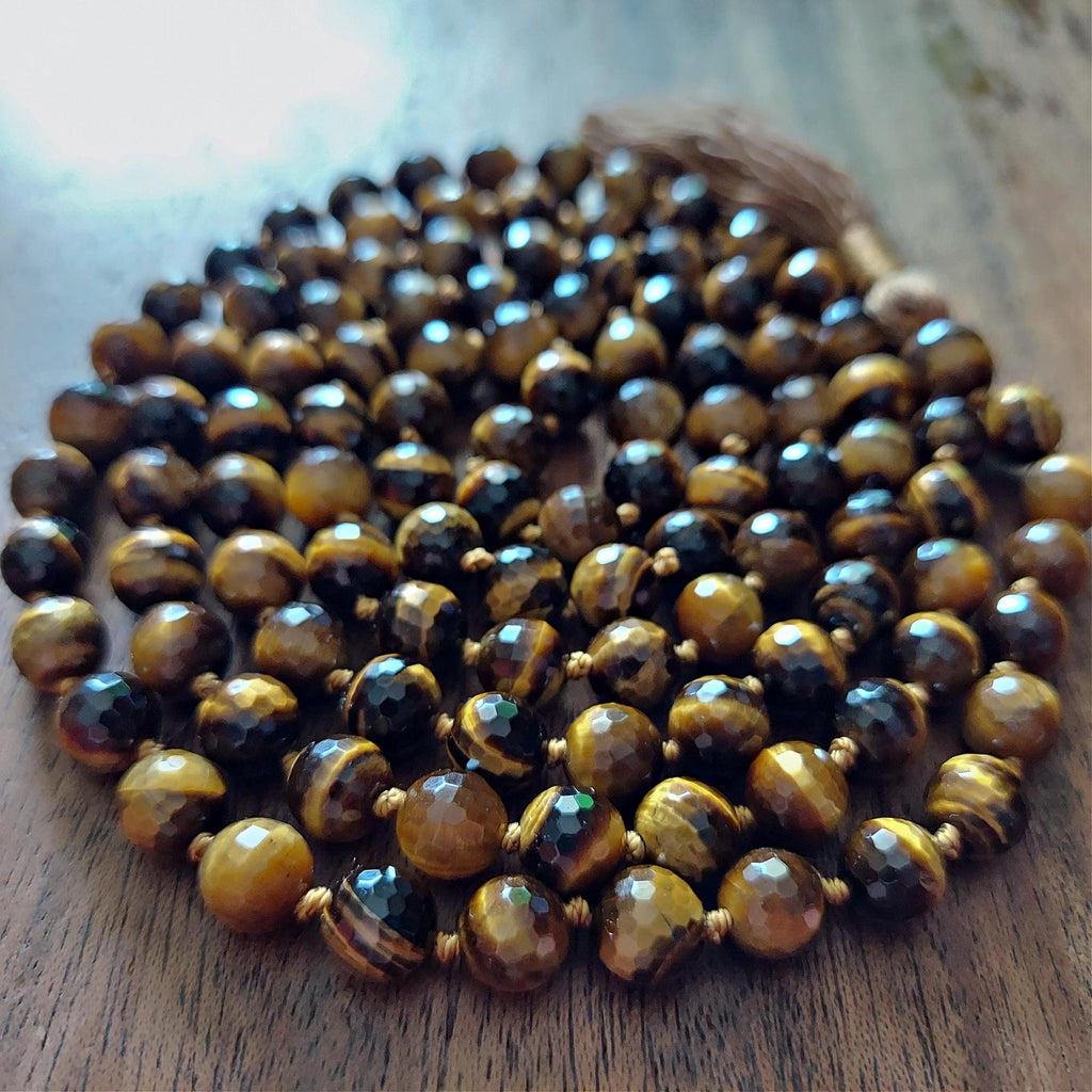 Solar Courage Mala with Faceted Tiger's Eye