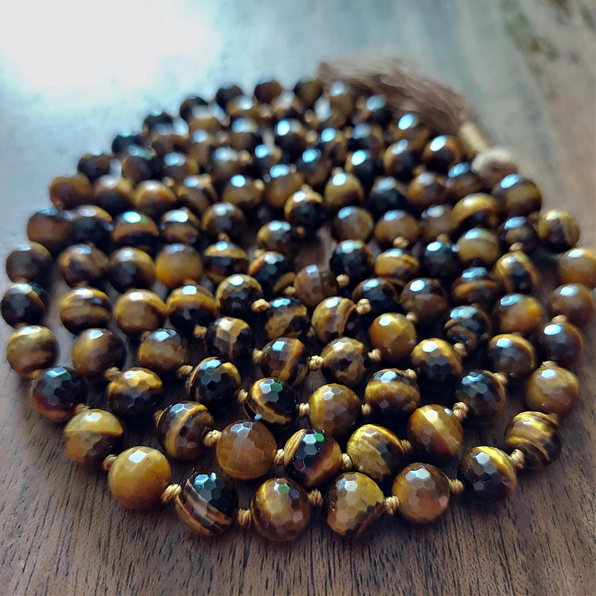 Solar Courage Mala with Faceted Tiger's Eye