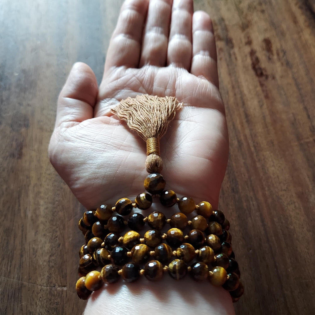 Solar Courage Mala with Faceted Tiger's Eye