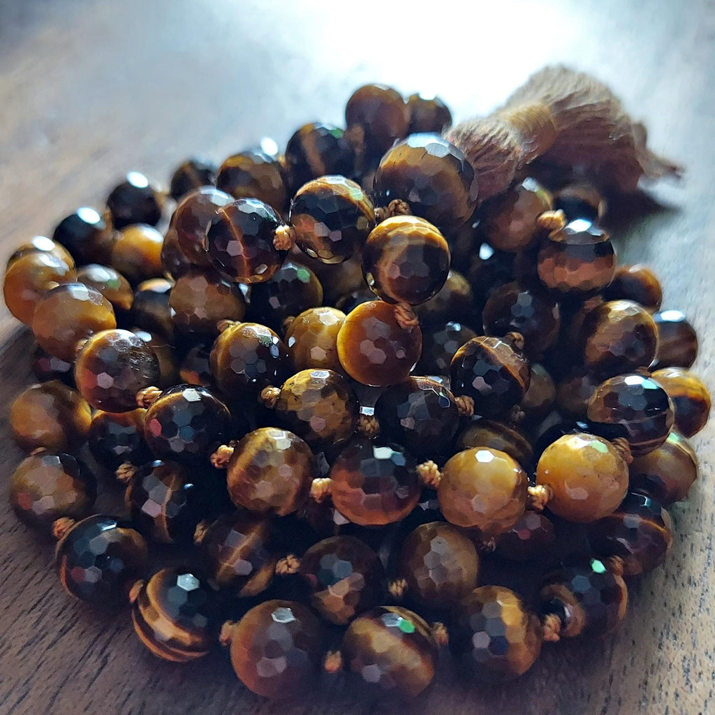 Solar Courage Mala with Faceted Tiger's Eye