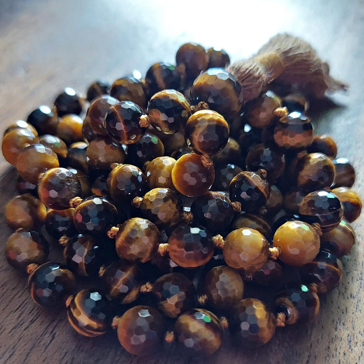 Solar Courage Mala with Faceted Tiger's Eye