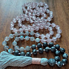 Moonlit Heart Mala with Larvikite, Labradorite, and Rose Quartz