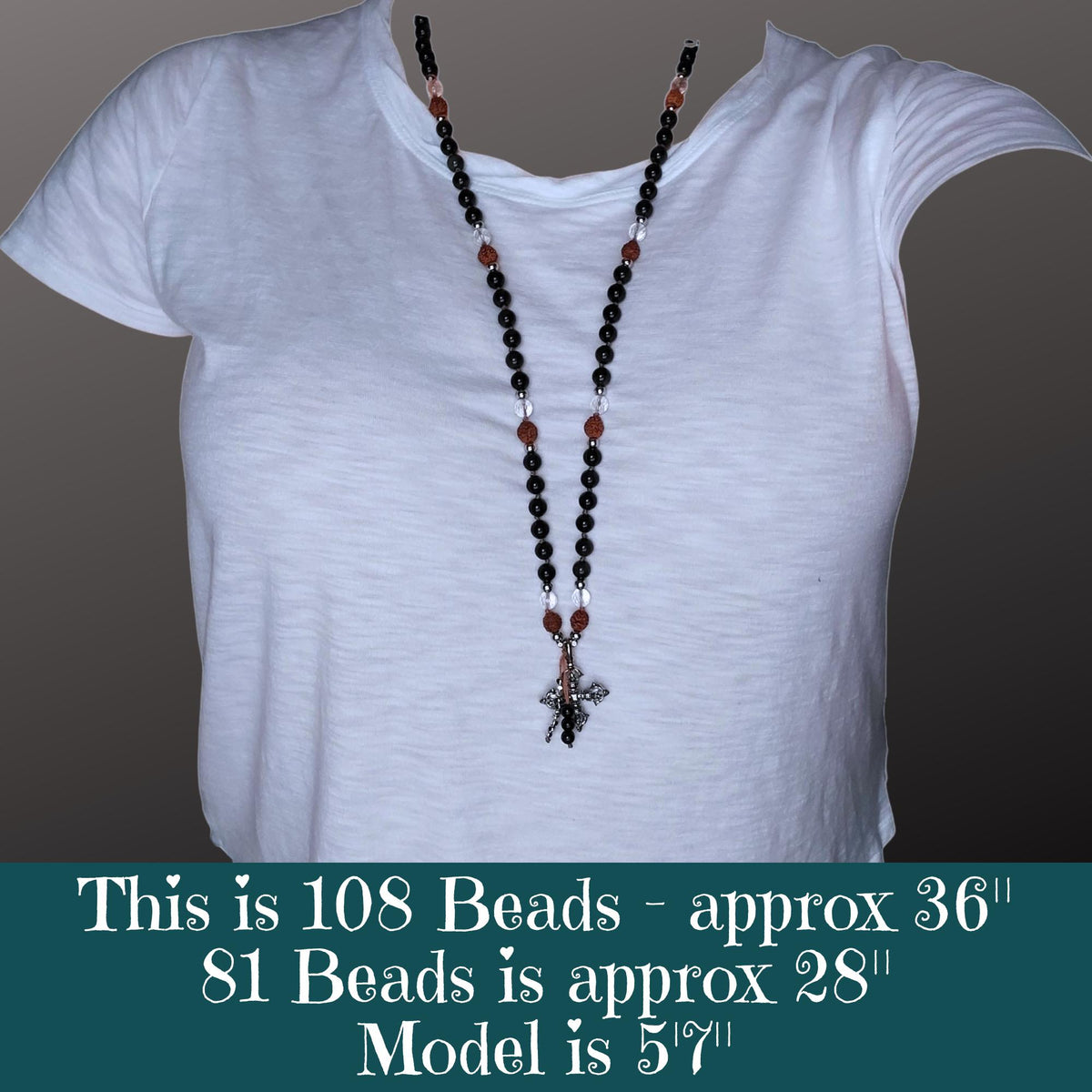 Guardian Strength Mala with Black Obsidian, Rudraksha, and Double Vajra Pendant