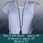 Stone and Spirit Chakra Mala with Larvikite, Brown Snowflake Obsidian, Sunstone, Citrine, Amazonite, and White Agate