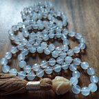 Devotion in Light Mala with White Jade and Carved Bodhi Tree Root Guru