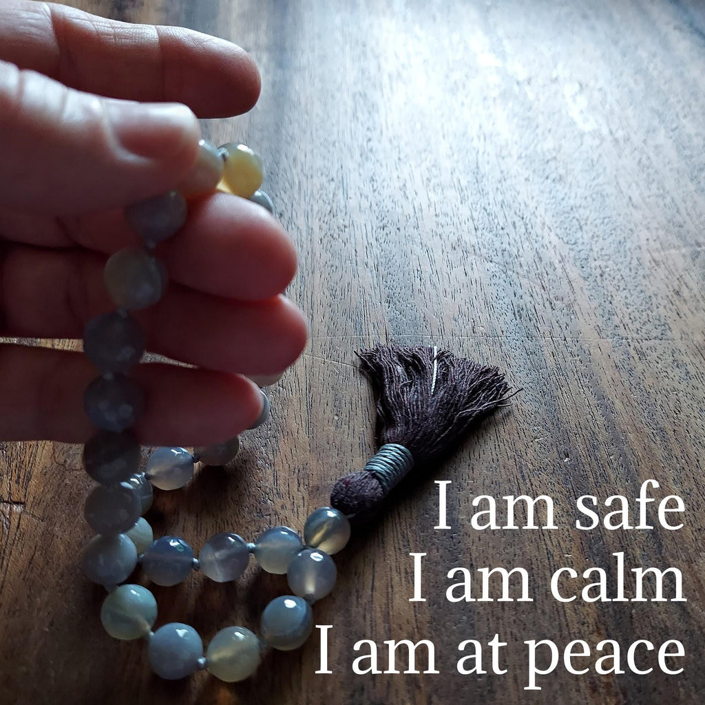 Inner Peace Pocket Mala with Chunky Faceted Gray Striped Agate