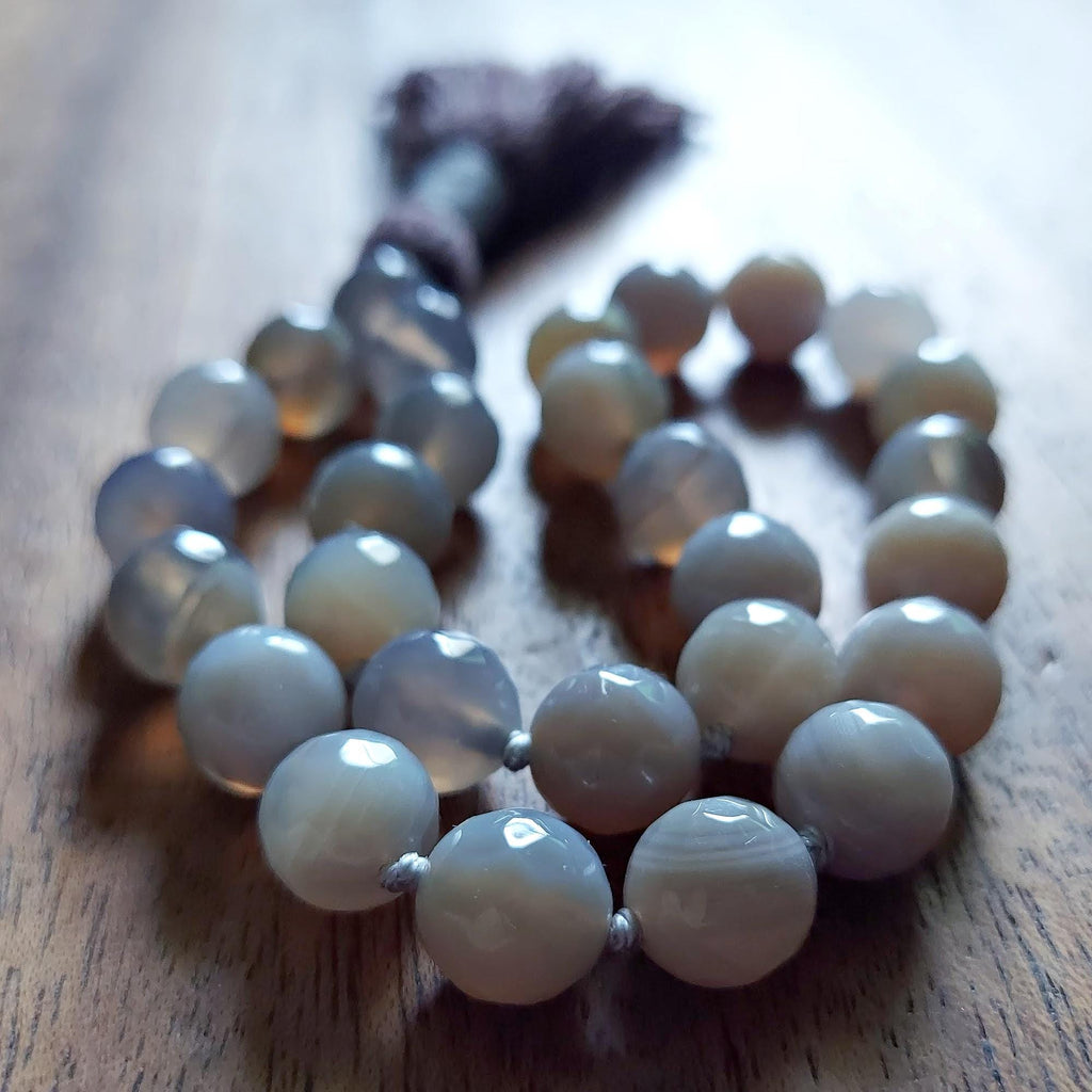 Inner Peace Pocket Mala with Chunky Faceted Gray Striped Agate