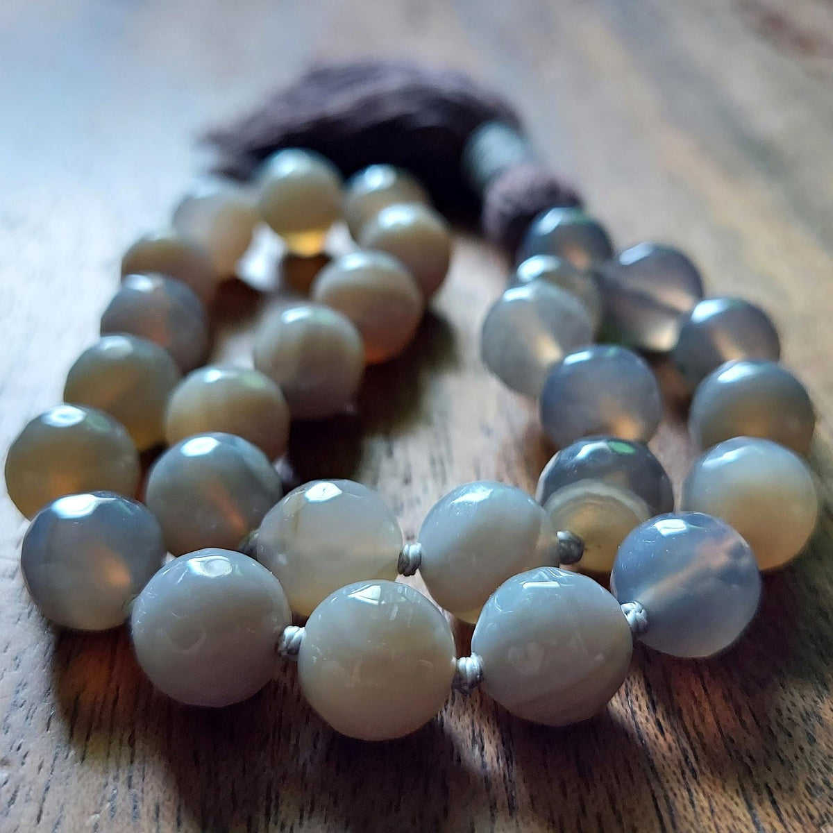 Inner Peace Pocket Mala with Chunky Faceted Gray Striped Agate