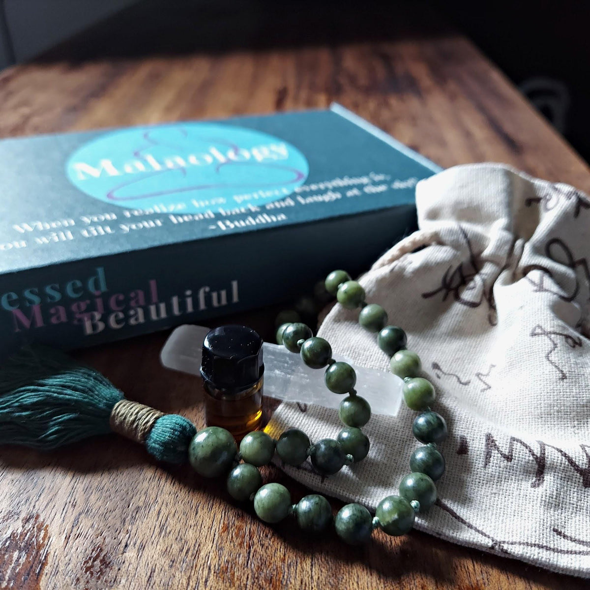 Good Luck Pocket Mala with Green Jade