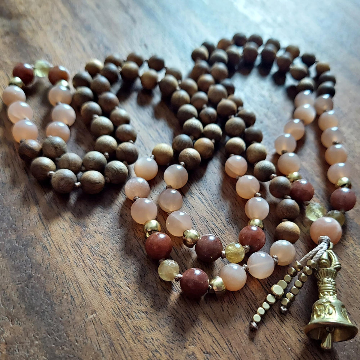 Radiant Spirit Mala with Sunstone, Imperial Topaz, and Red Aventurine