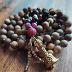 Fierce Heart Mala with Faceted Tiger's Eye, Garnet, and Raw Red Ruby