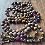 Fierce Heart Mala with Faceted Tiger's Eye, Garnet, and Raw Red Ruby