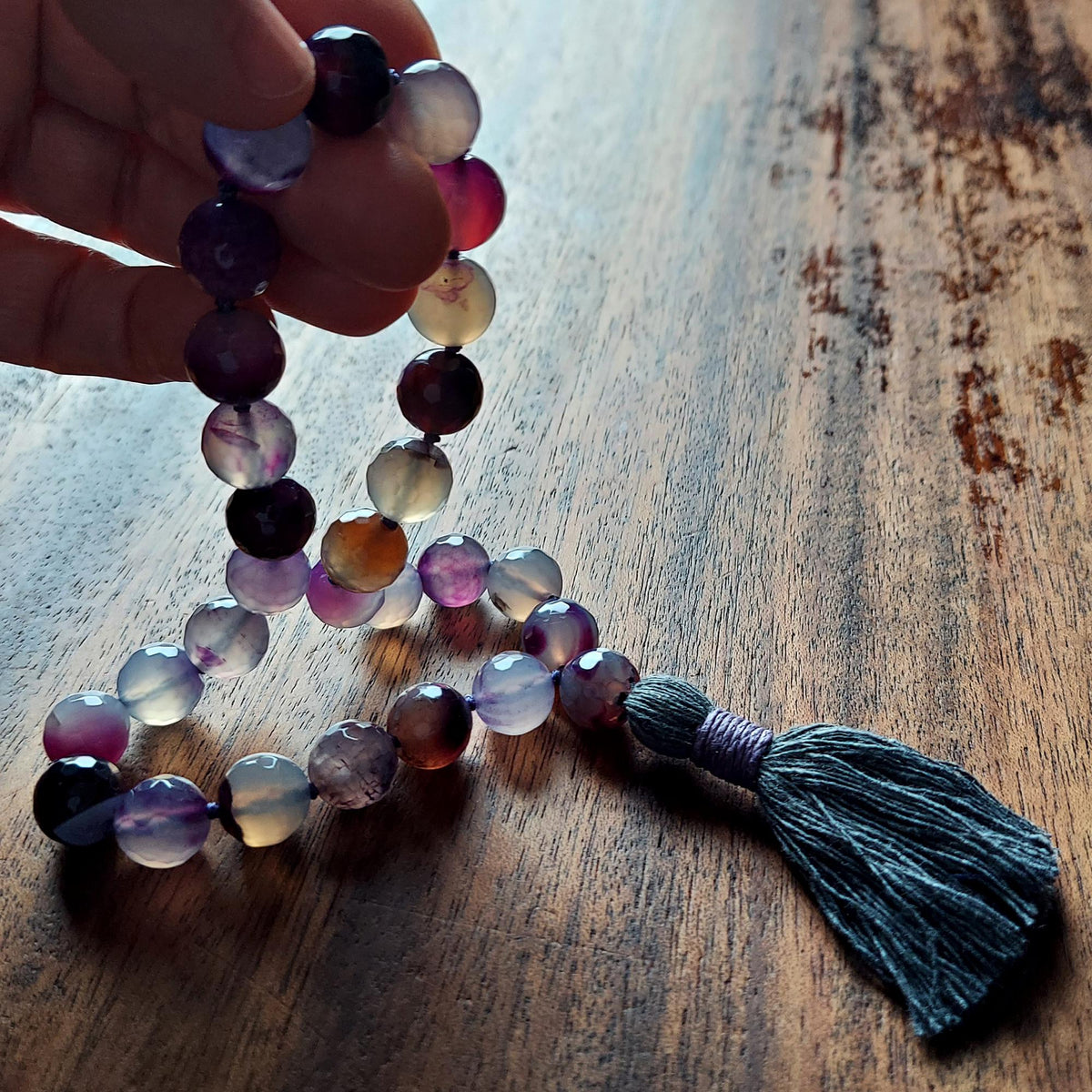 Violet Stillness Pocket Mala with Faceted Purple Agate