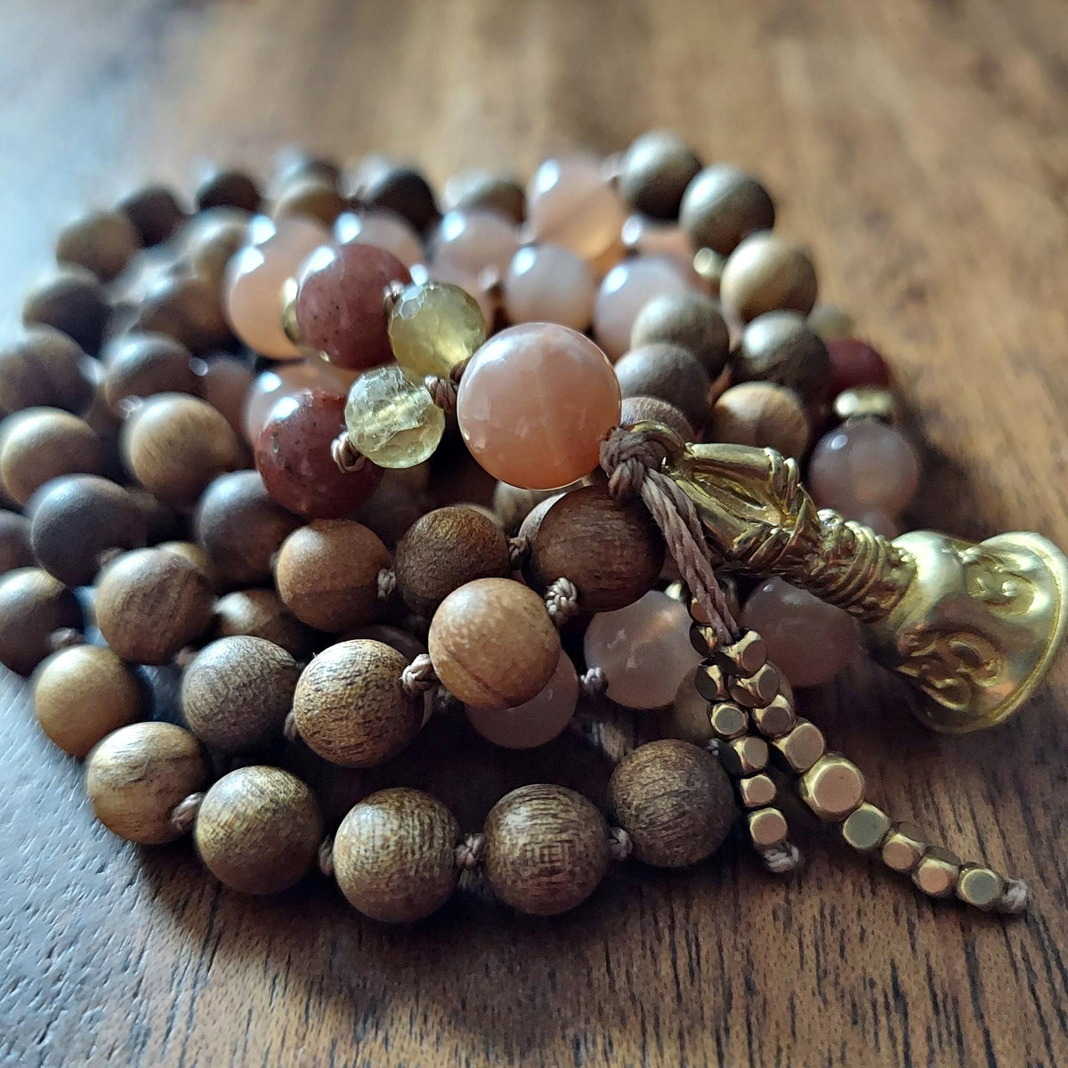 Radiant Spirit Mala with Sunstone, Imperial Topaz, and Red Aventurine