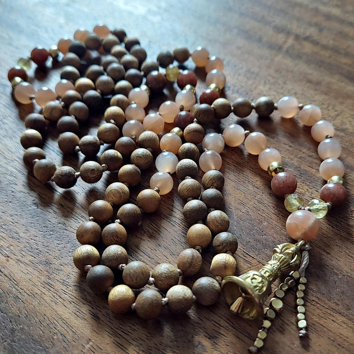 Radiant Spirit Mala with Sunstone, Imperial Topaz, and Red Aventurine