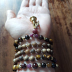 Fierce Heart Mala with Faceted Tiger's Eye, Garnet, and Raw Red Ruby