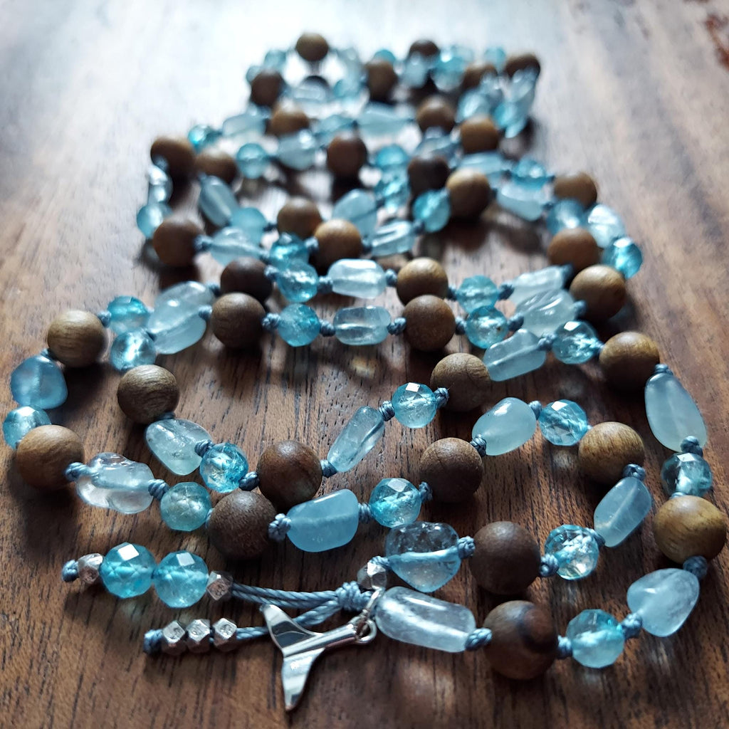 Ocean Wave Mala with Aquamarine and Blue Topaz