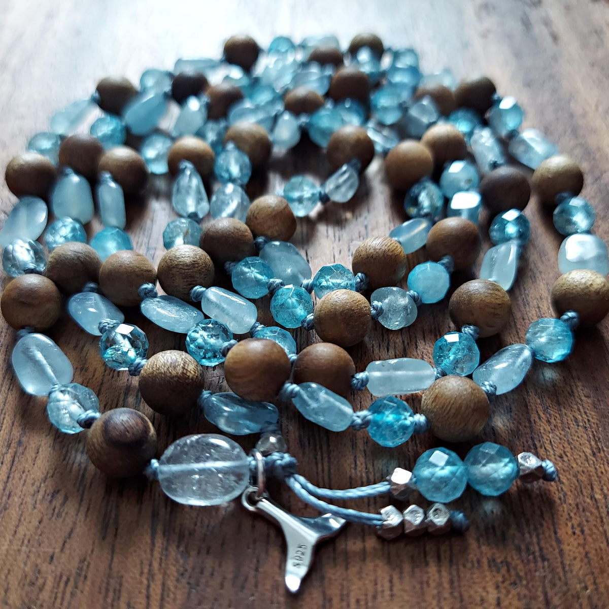 Ocean Wave Mala with Aquamarine and Blue Topaz