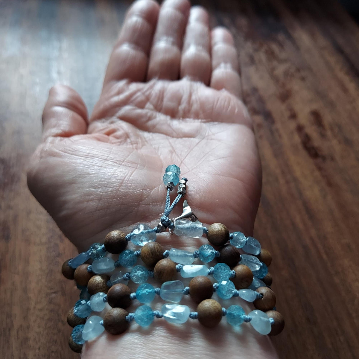 Ocean Wave Mala with Aquamarine and Blue Topaz