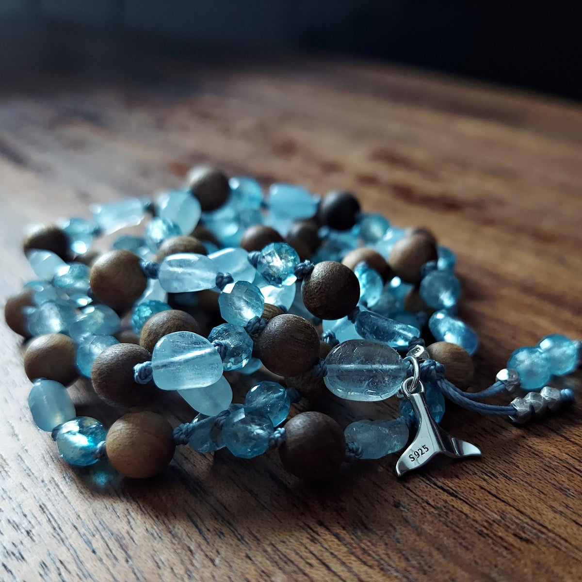 Ocean Wave Mala with Aquamarine and Blue Topaz