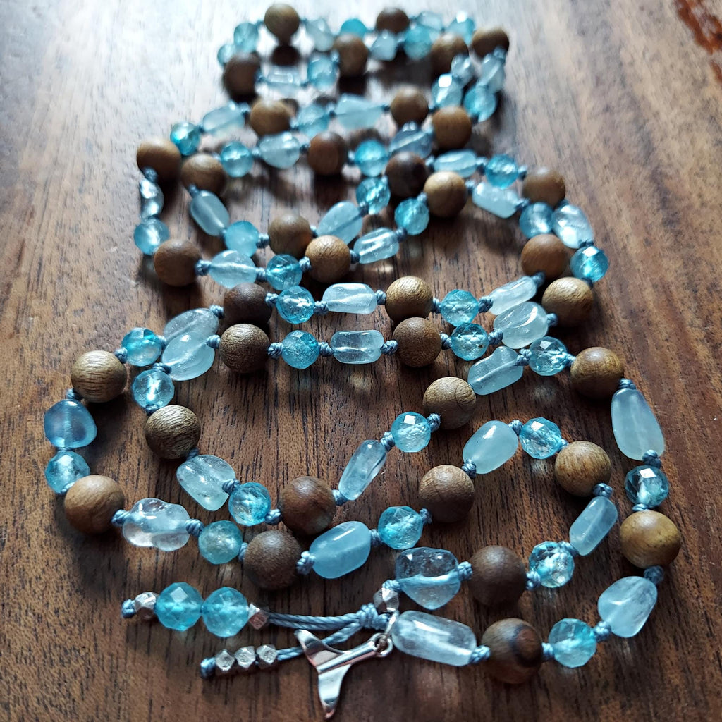 Ocean Wave Mala with Aquamarine and Blue Topaz