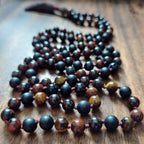 The Fire and Root Protection Mala with Garnet, Mixed Obsidian, and Mixed Tigers Eye