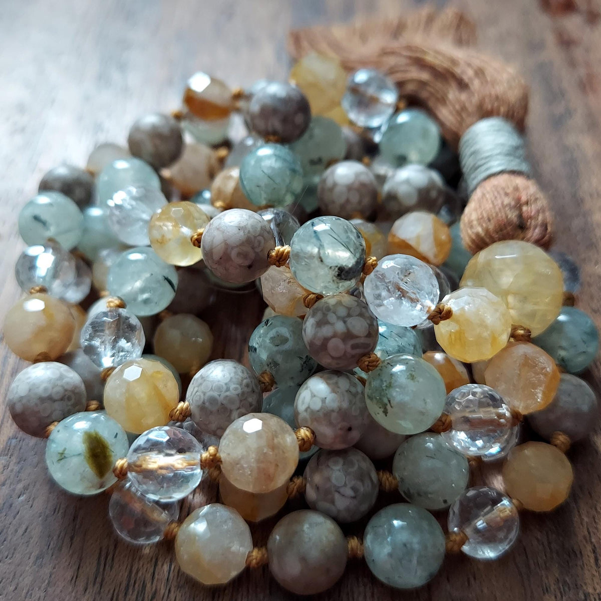 Healing Spirit Mala with Faceted Golden Healer and Clear Quartz