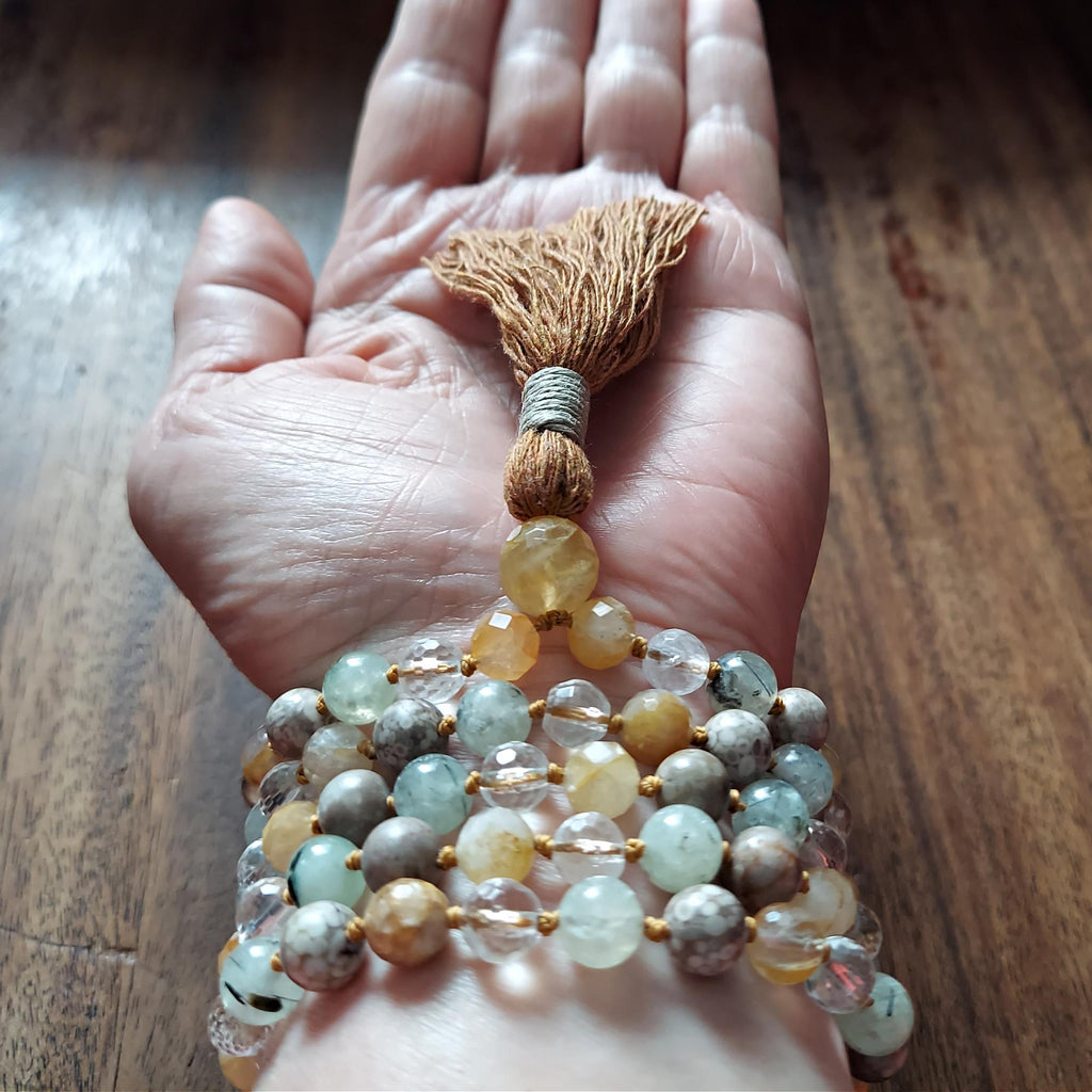 Healing Spirit Mala with Faceted Golden Healer and Clear Quartz