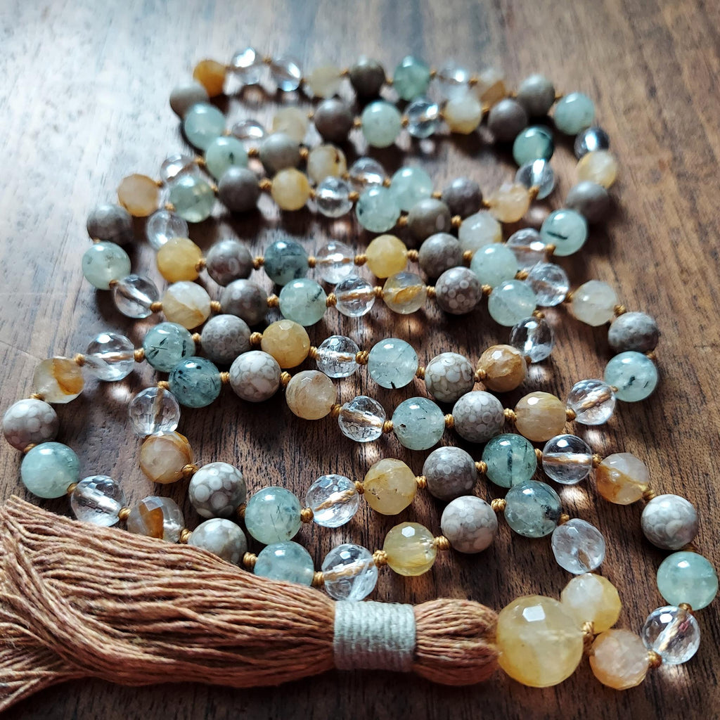 Healing Spirit Mala with Faceted Golden Healer and Clear Quartz