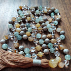 Healing Spirit Mala with Faceted Golden Healer Quartz and Prehnite