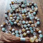 Healing Spirit Mala with Faceted Golden Healer Quartz and Prehnite