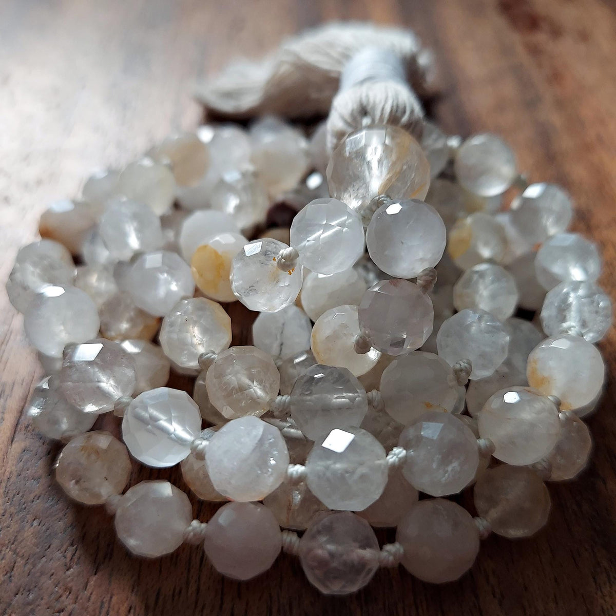 Luminous White Quartz Mala with faceted White Quartz