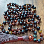The Fire and Root Protection Mala with Garnet, Mixed Obsidian, and Mixed Tigers Eye
