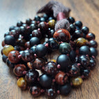 The Fire and Root Protection Mala with Garnet, Mixed Obsidian, and Mixed Tigers Eye