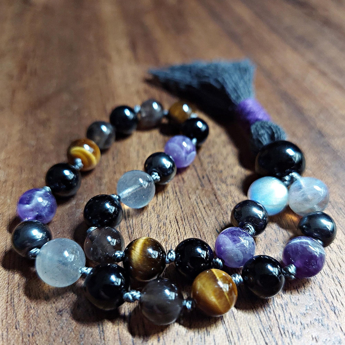 Empath Shield Pocket Mala with Dream Amethyst, Black Obsidian, and Labradorite