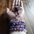 Violet Dragon Mala with Amethyst, Lavender Amethyst, Clear Quartz, and Ametrine Guru