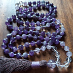 Violet Dragon Mala with Amethyst, Lavender Amethyst, Clear Quartz, and Ametrine Guru