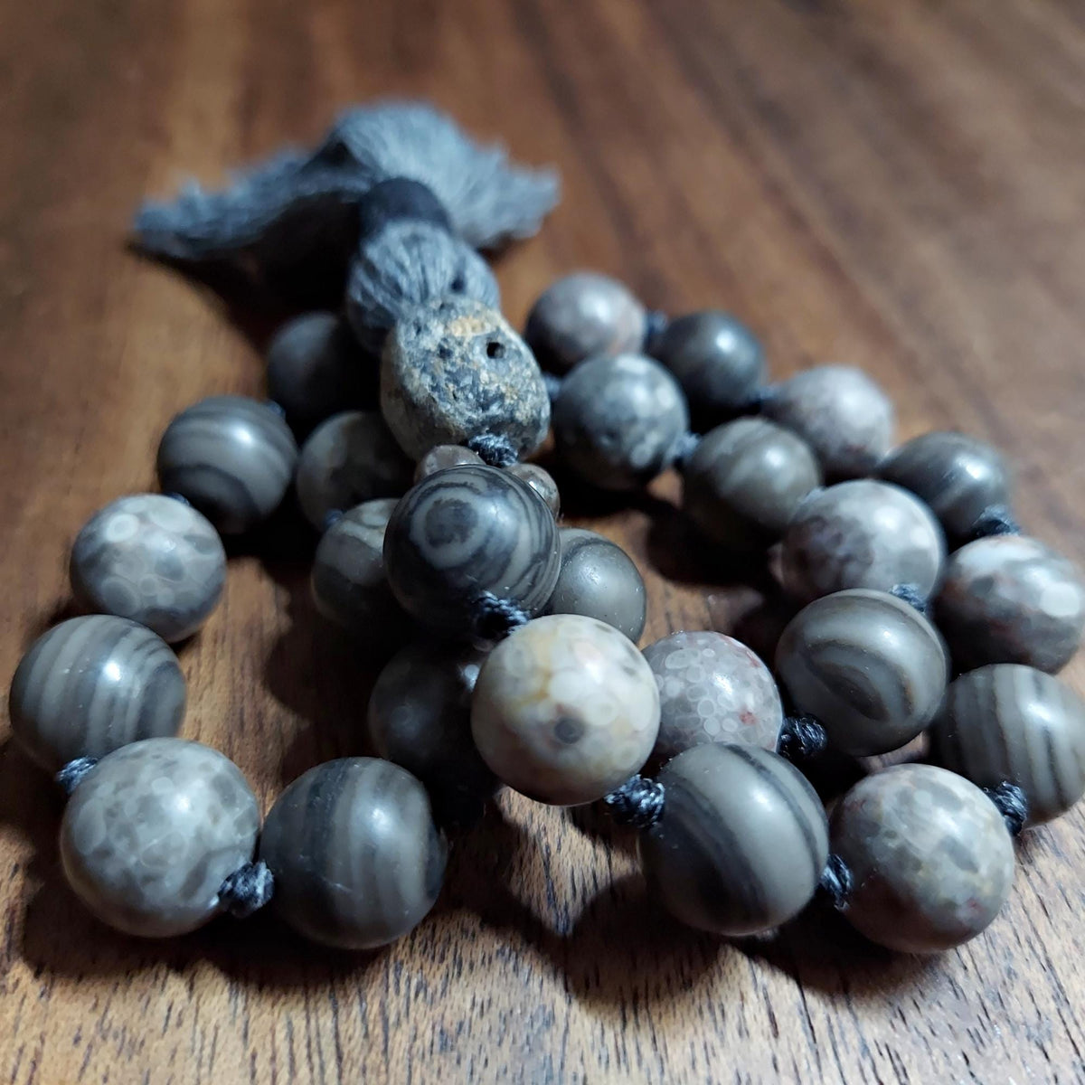 Fossil Pocket Mala with Petrified Wood, Ocean Fossil, and Stegodon Bone Fossil Guru
