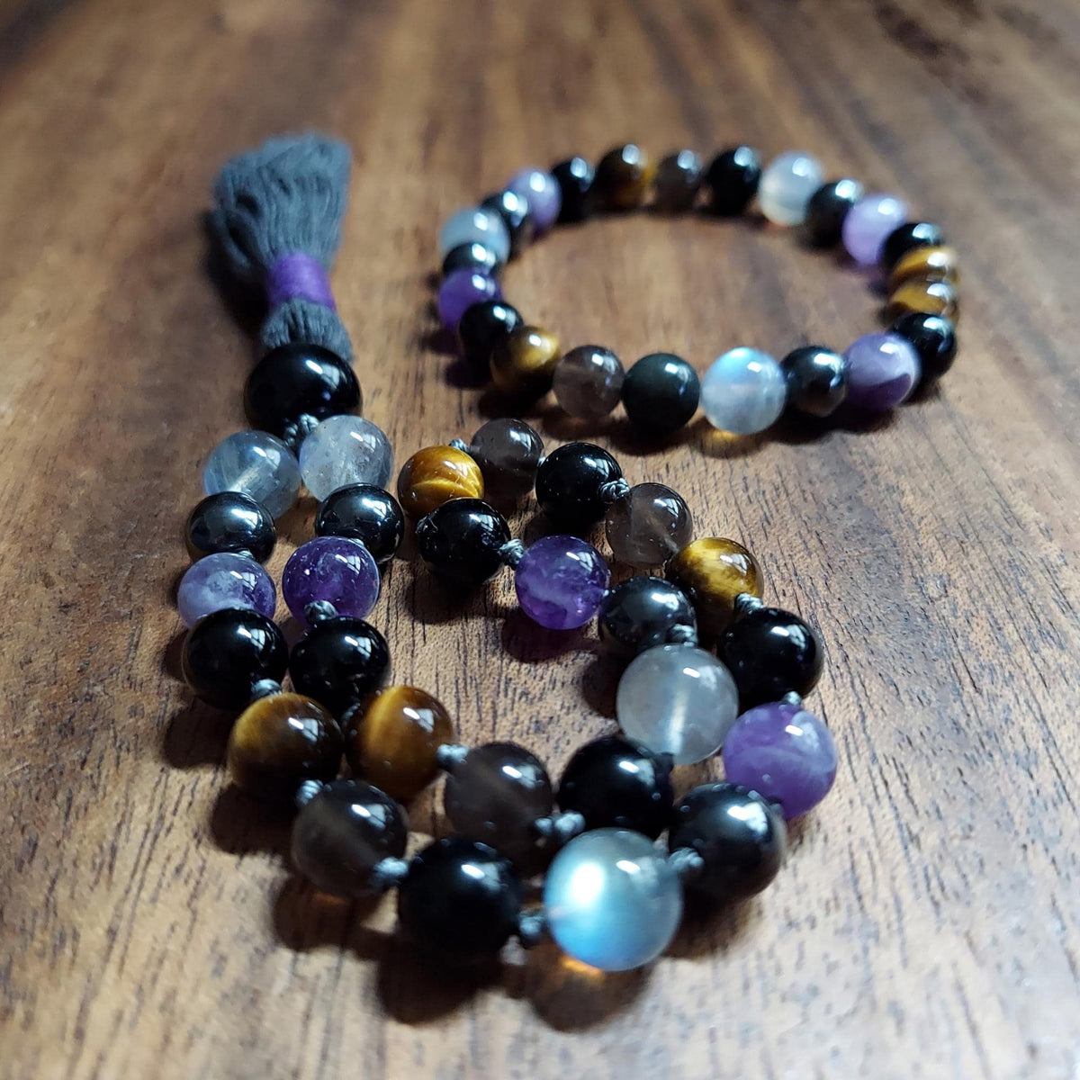 Empath Shield Pocket Mala with Dream Amethyst, Black Obsidian, and Labradorite