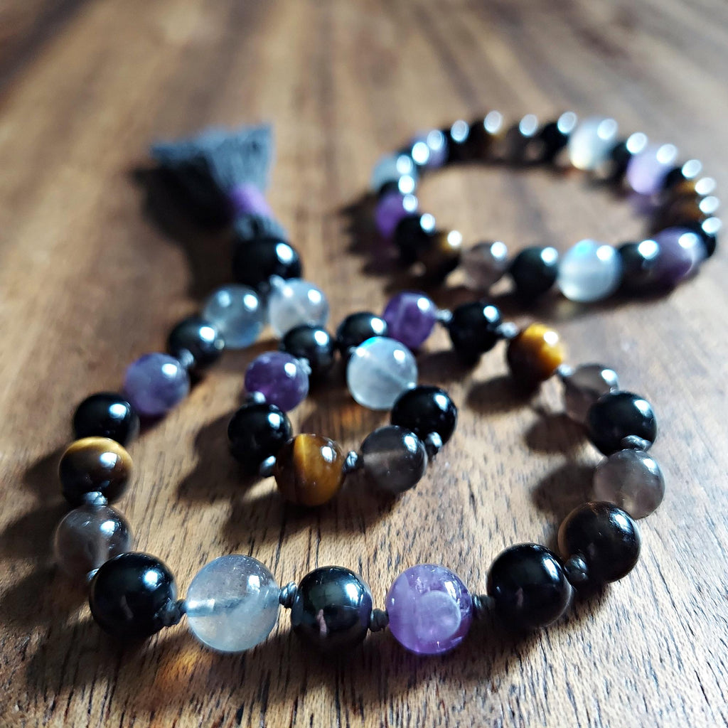 Empath Shield Pocket Mala with Dream Amethyst, Black Obsidian, and Labradorite