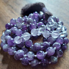 Violet Dragon Mala with Amethyst, Lavender Amethyst, Clear Quartz, and Ametrine Guru