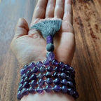 Third Eye Mala with Muted-Tone Amethyst and Rudraksha Guru