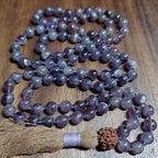 Third Eye Mala with Muted-Tone Amethyst and Rudraksha Guru
