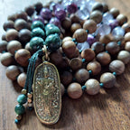 Whispers of Mercy Quan Yin Mala with Seraphinite, Purple Mica Lepidolite, Amethyst, and Sandalwood