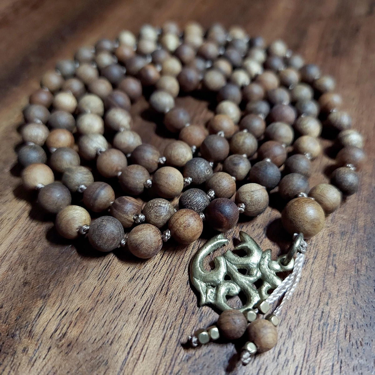 Sacred Smoke Mala with Sandalwood and Brass OM Pendant